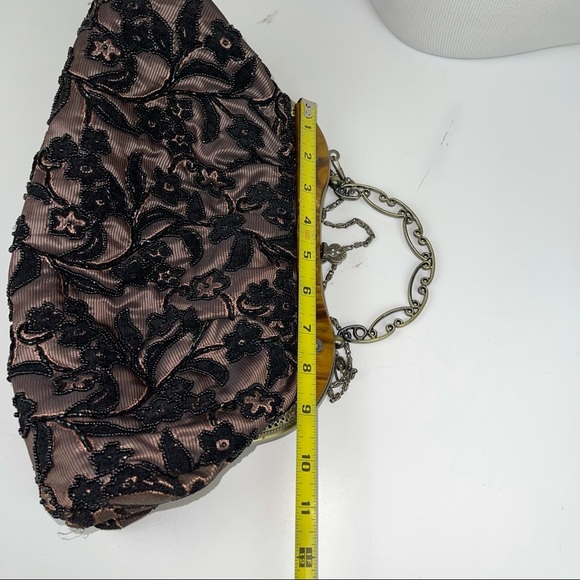 Vintage Inspired Black Gold Beaded Handbag Purse - Picture 13 of 17